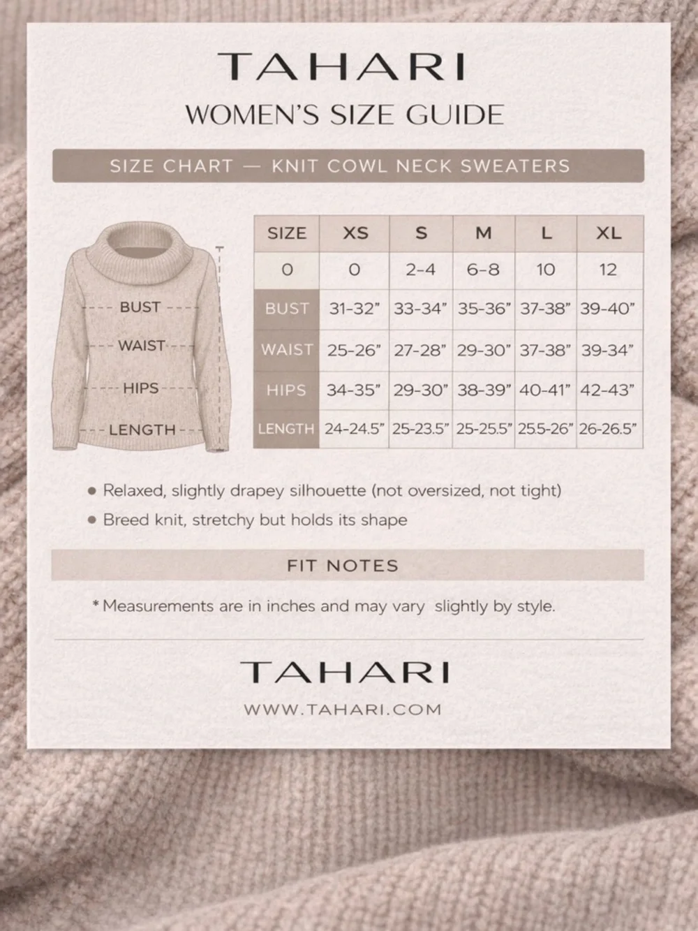 TAHARI Merino Wool Blend Cowl Neck Sweater Sz L Beige Tan Ribbed Cozy Luxe Knit - Picture 7 of 15